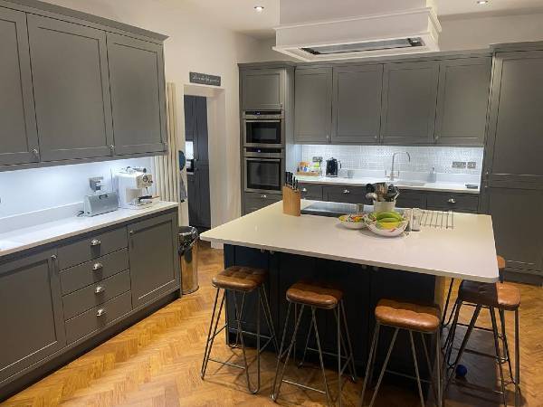 Slate grey kitchen with island